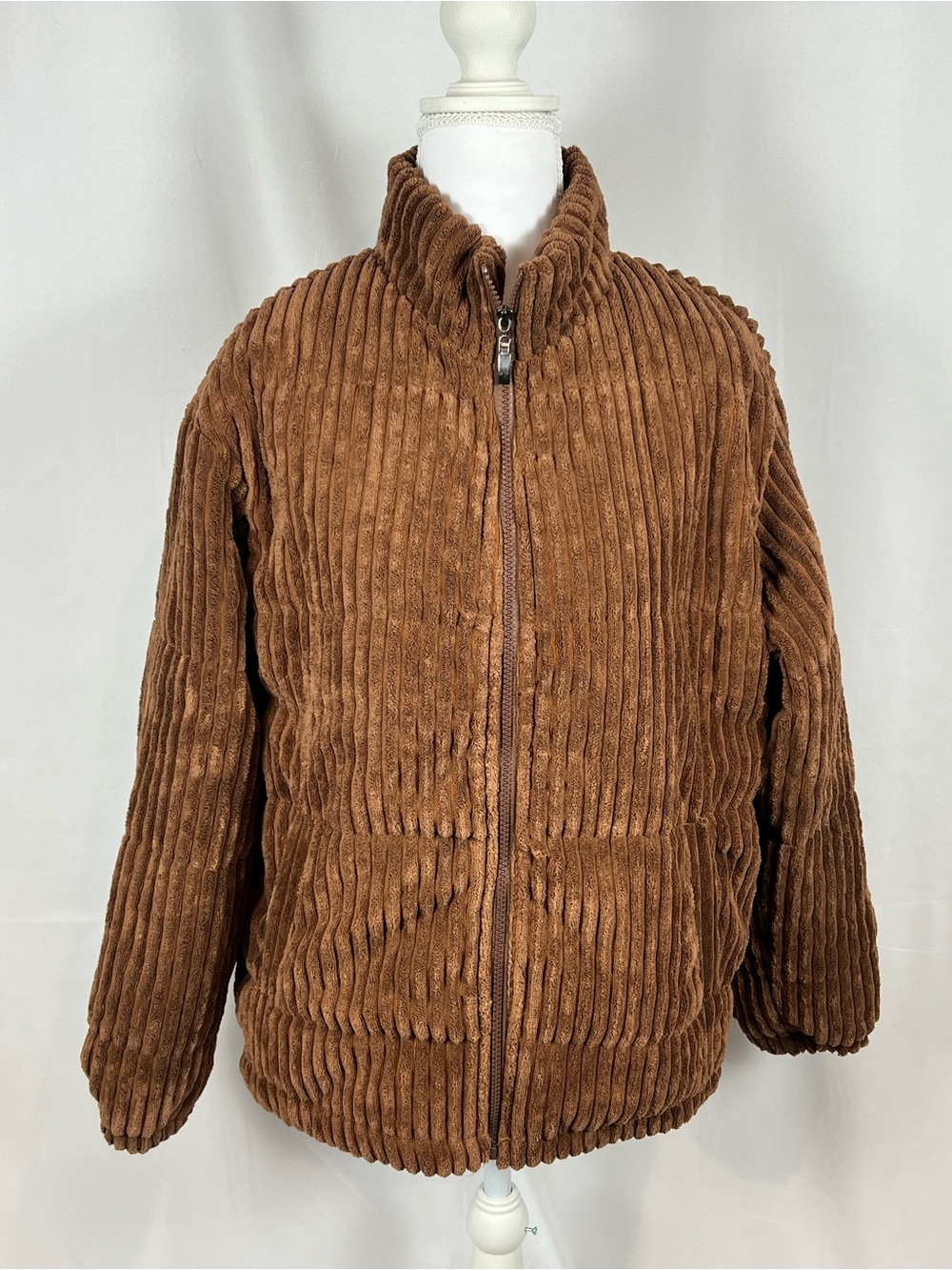 Teddy Ribbed Zip-Up Jacket in Brown